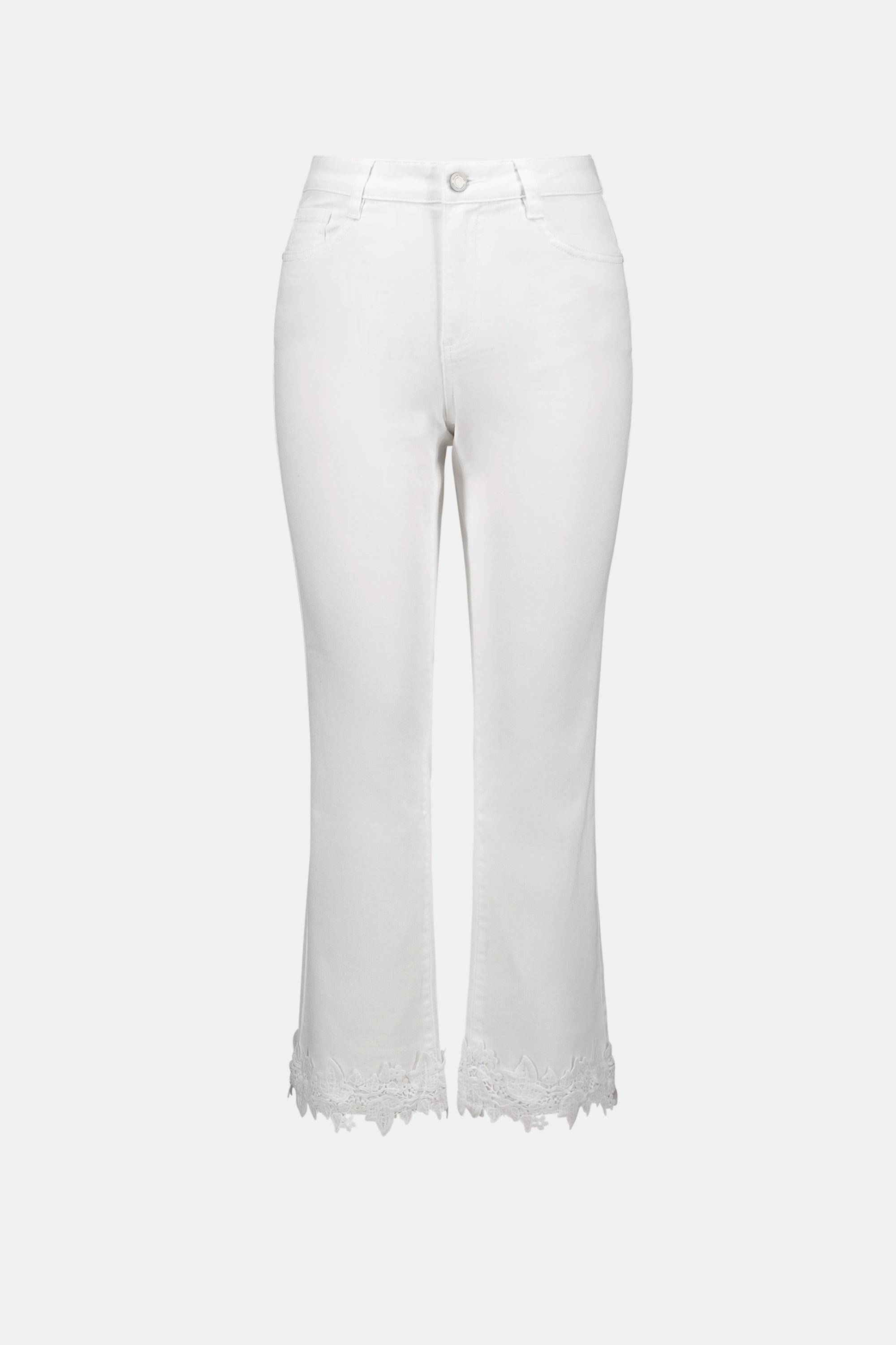 Featherweave Denim Straight Crop Jeans With Lace Appliqué