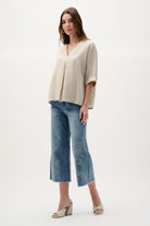 Linen Straight Top With V-notch neckline
