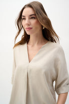 Linen Straight Top With V-notch neckline