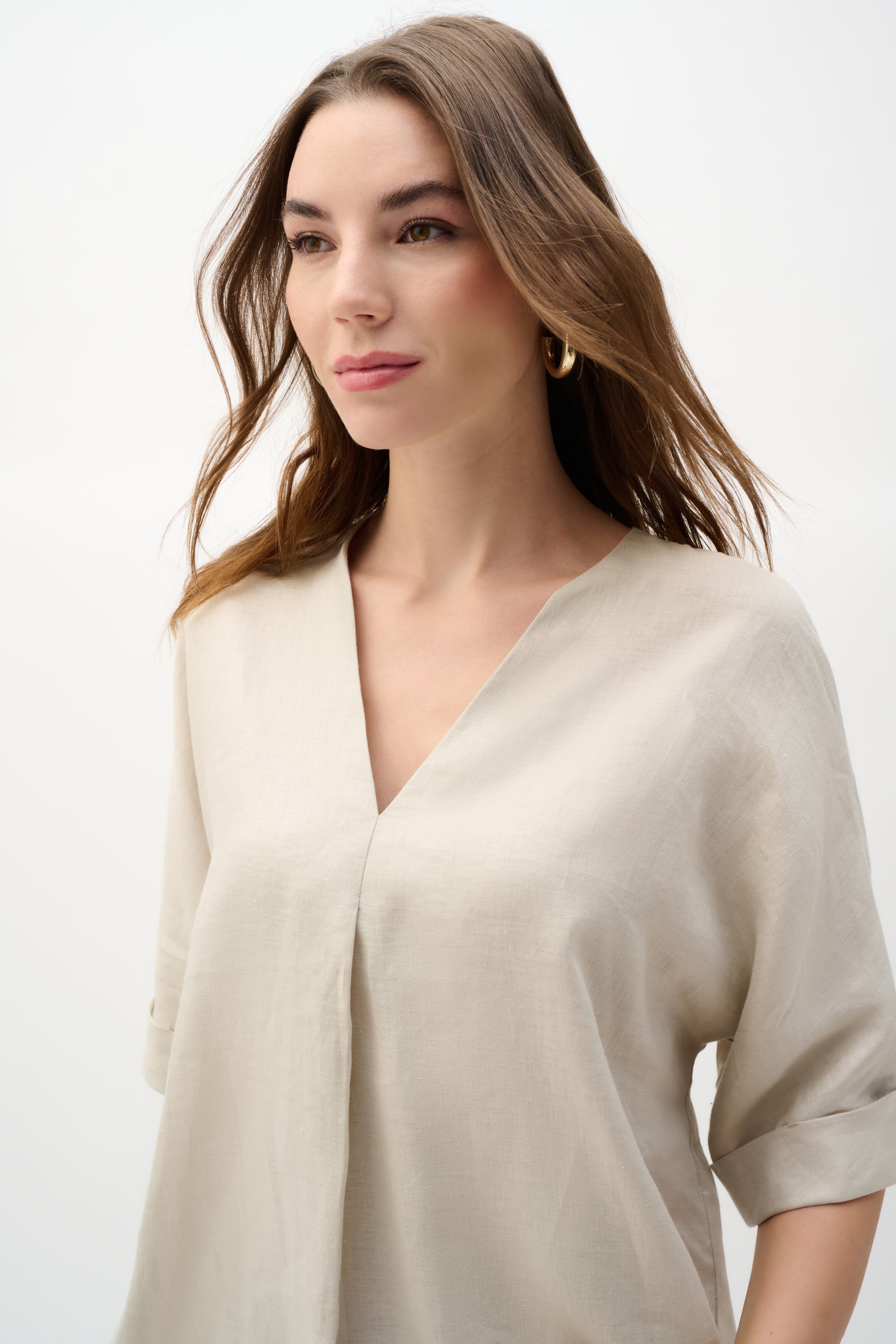 Linen Straight Top With V-notch neckline