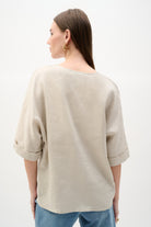 Linen Straight Top With V-notch neckline