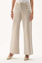 Featherweave Denim Wide Leg Jeans With Rhinestones
