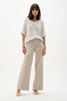 Featherweave Denim Wide Leg Jeans With Rhinestones
