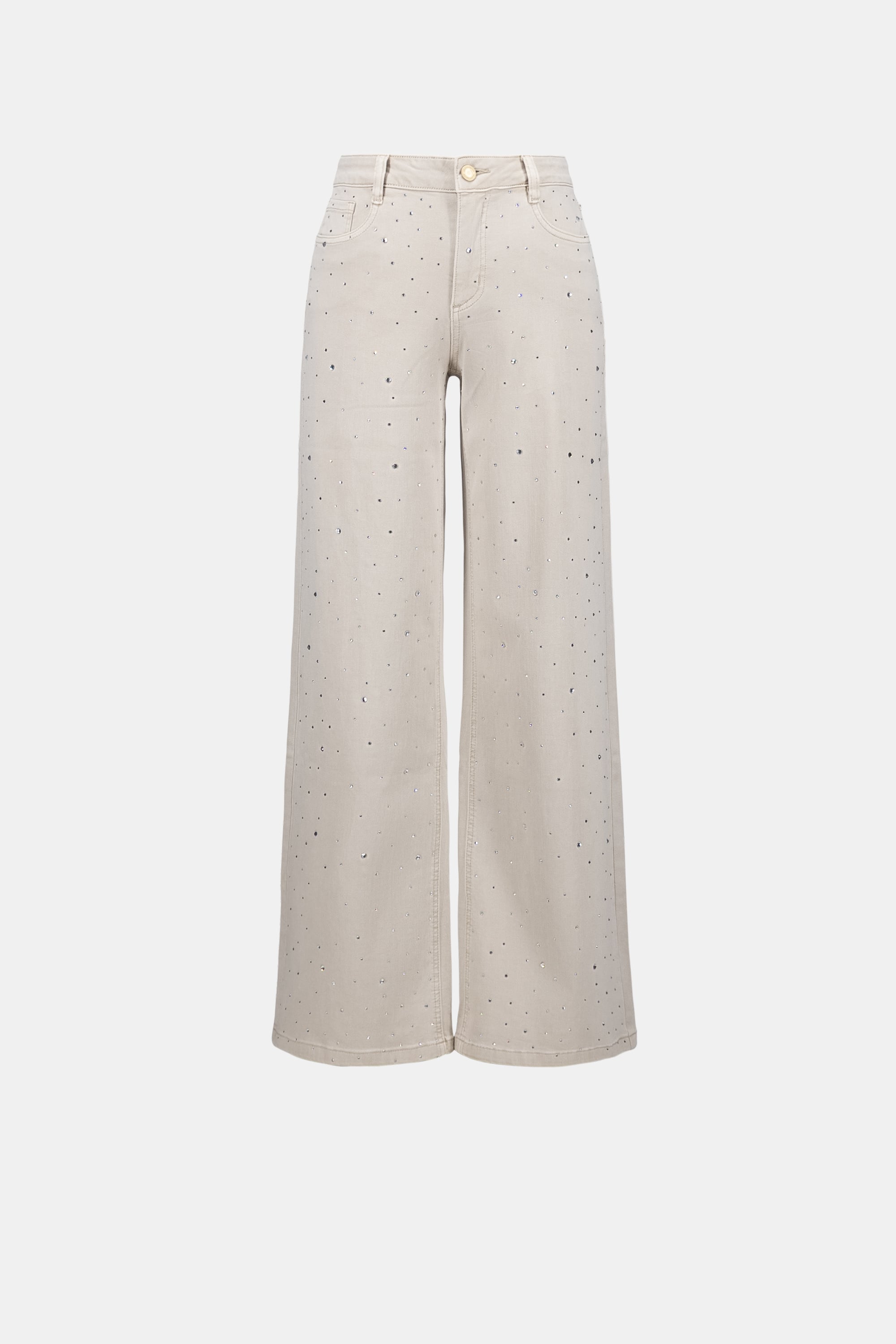 Featherweave Denim Wide Leg Jeans With Rhinestones
