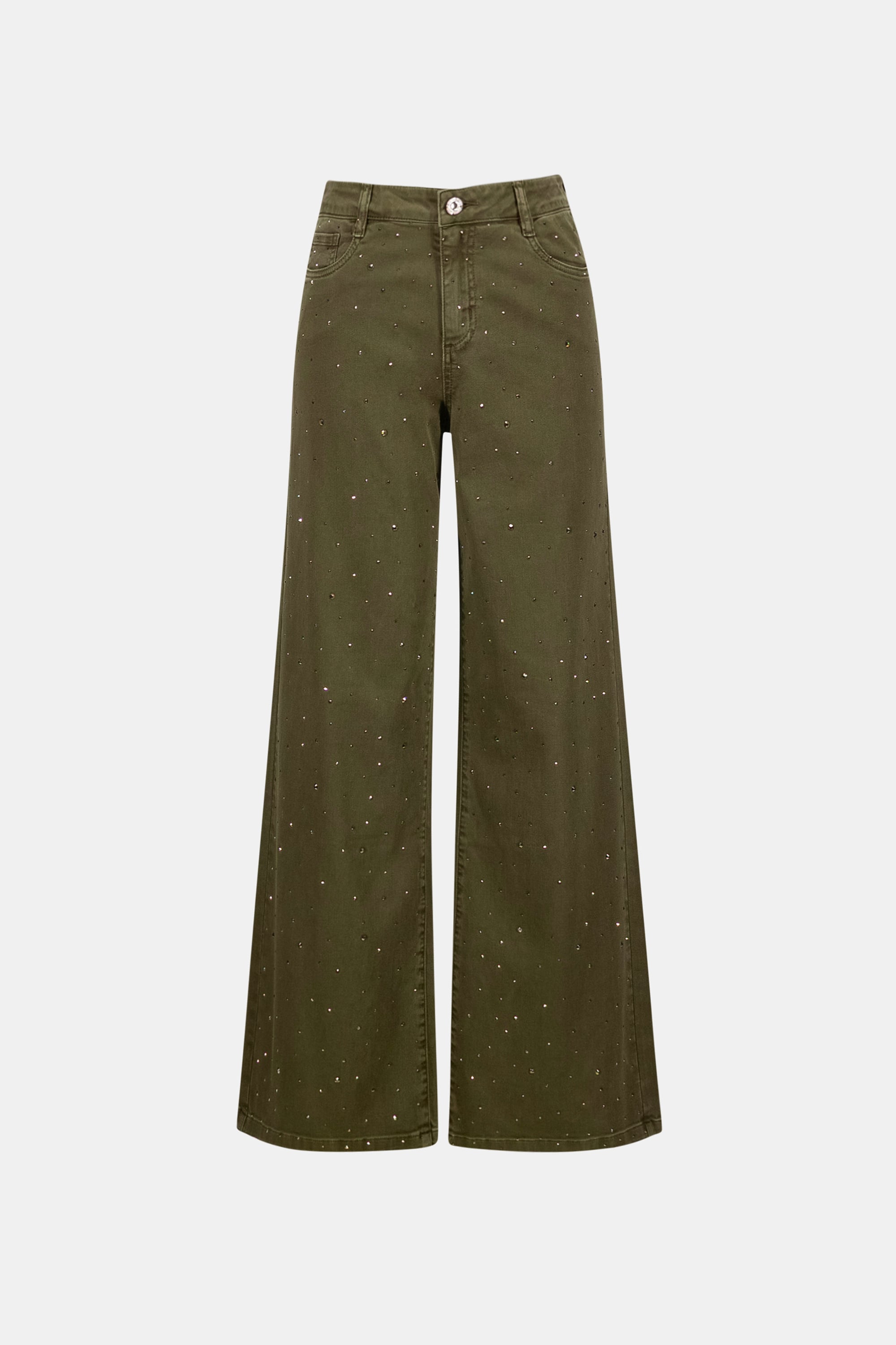 Featherweave Denim Wide Leg Jeans With Rhinestones