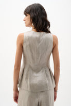 Foiled Linen Peplum Vest