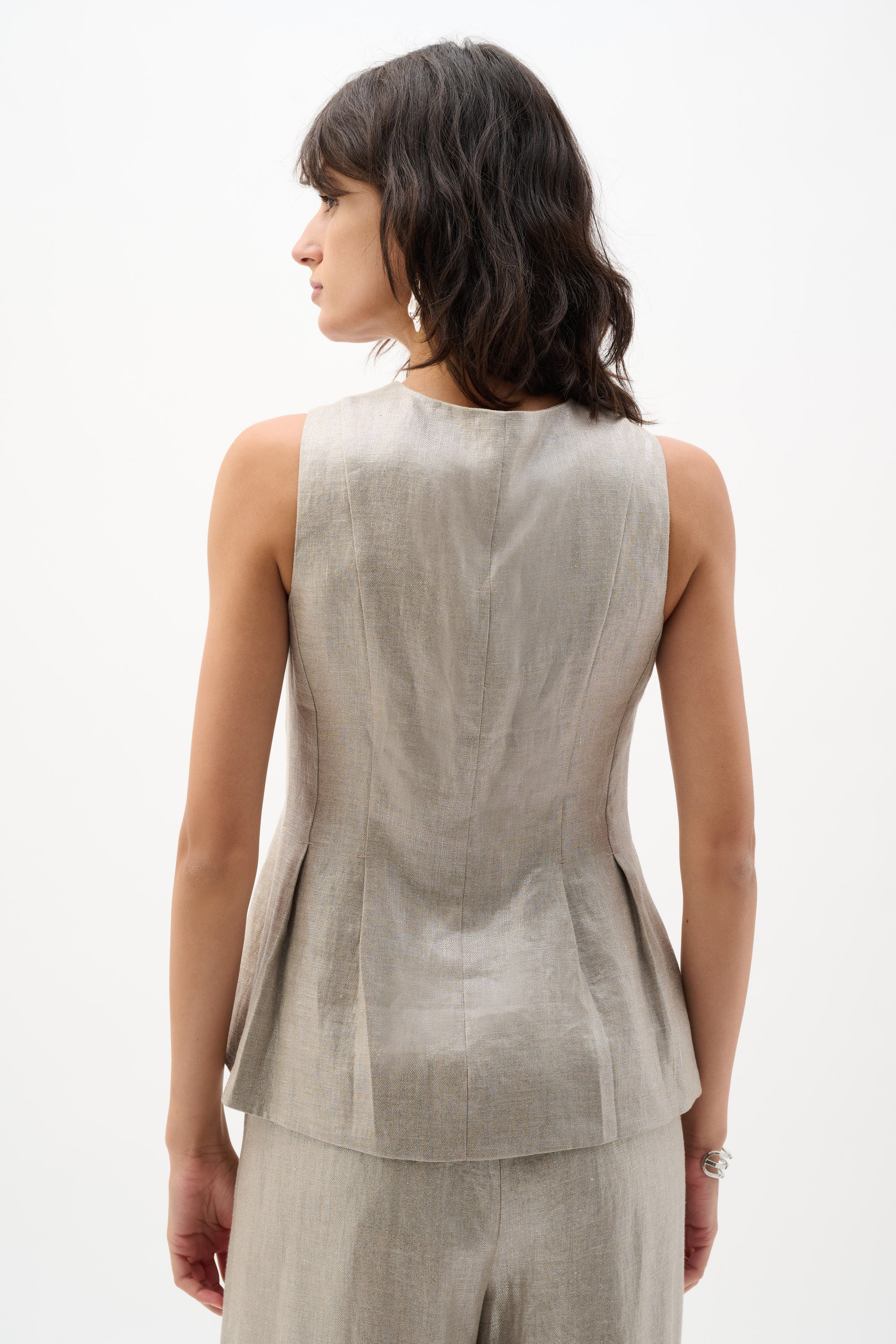 Foiled Linen Peplum Vest