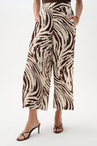 Linen Blend Animal Print Culotte Pants With Pleats