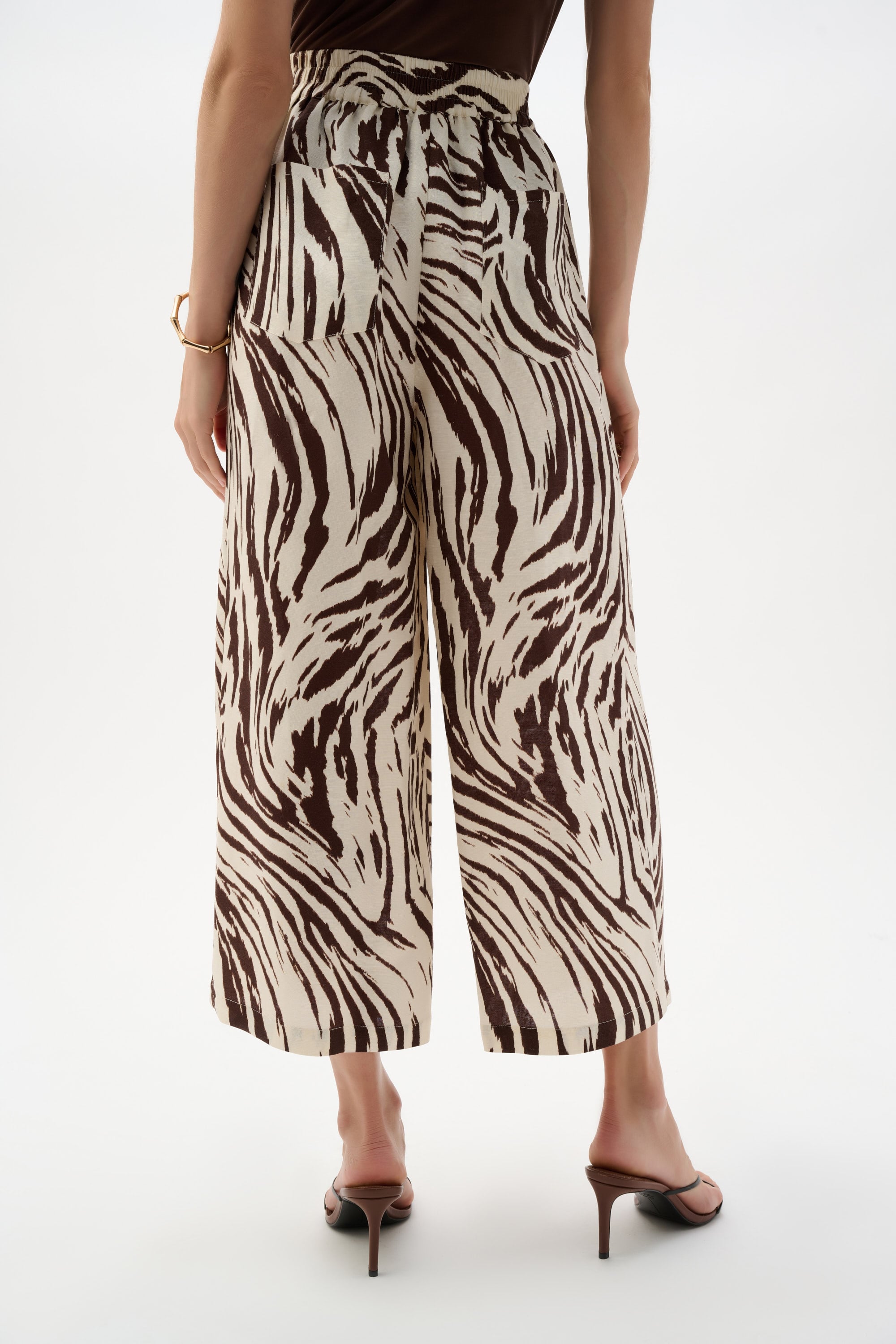 Linen Blend Animal Print Culotte Pants With Pleats