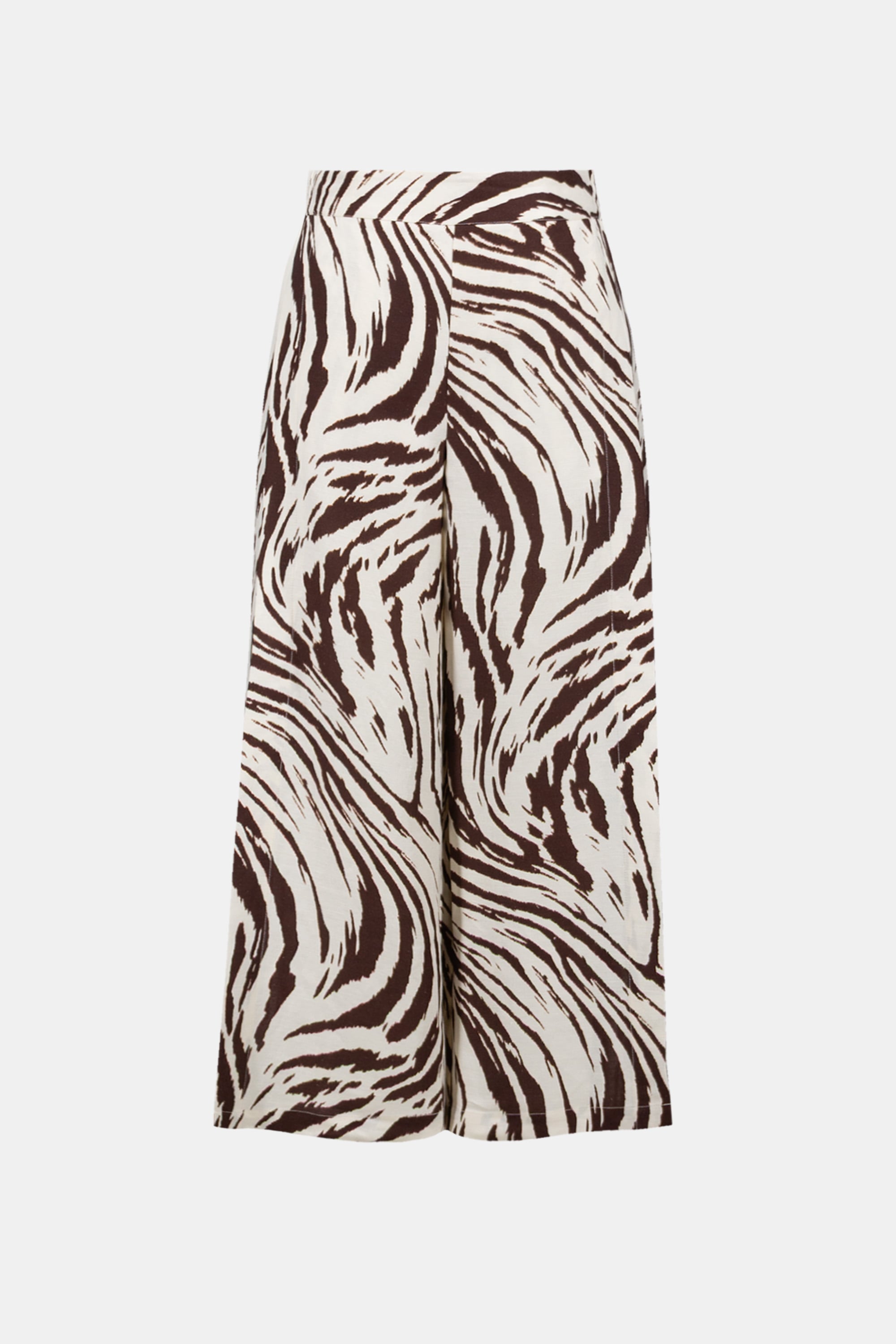 Linen Blend Animal Print Culotte Pants With Pleats