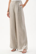 Foiled Linen Pull-On Wide Leg Pants
