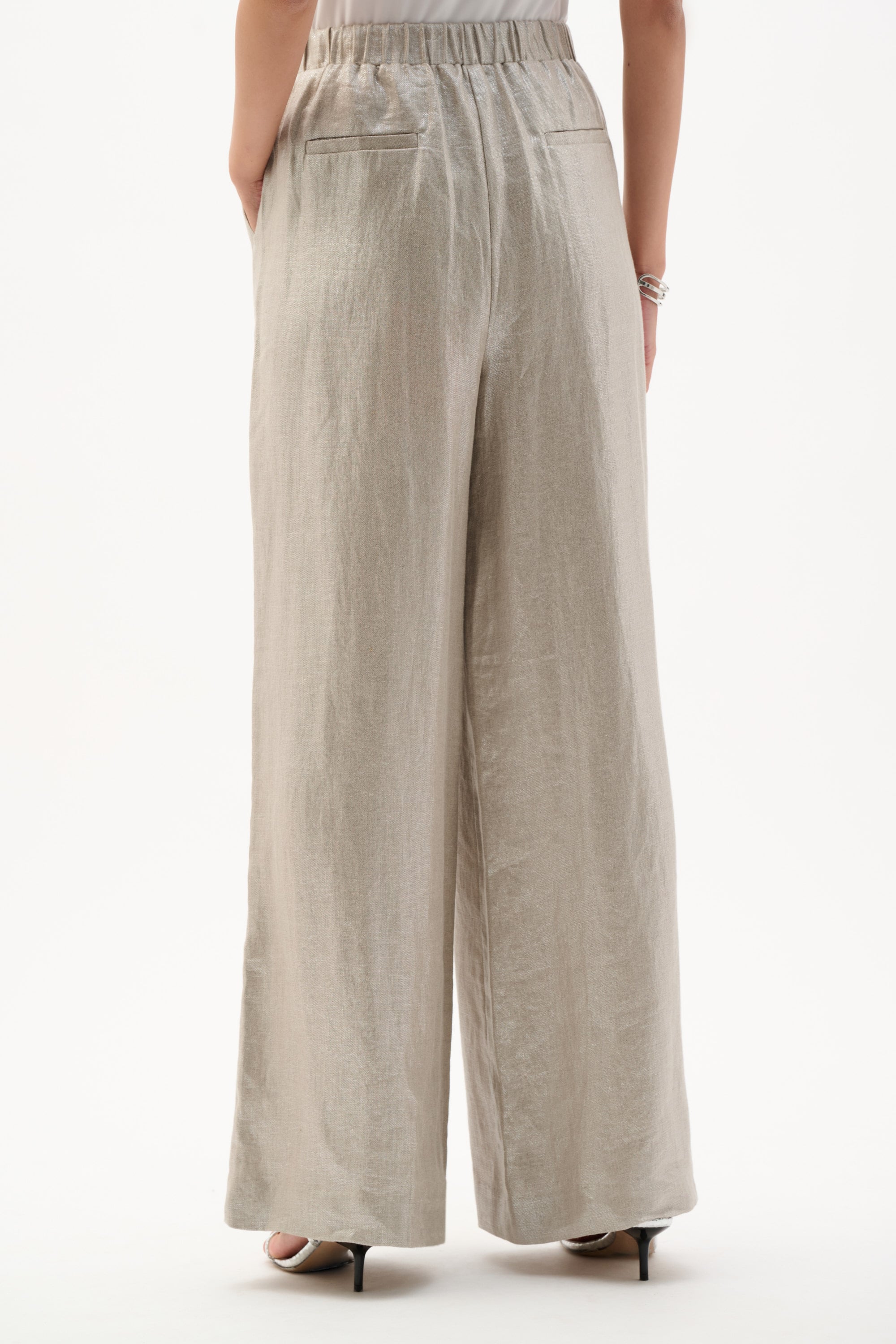 Foiled Linen Pull-On Wide Leg Pants