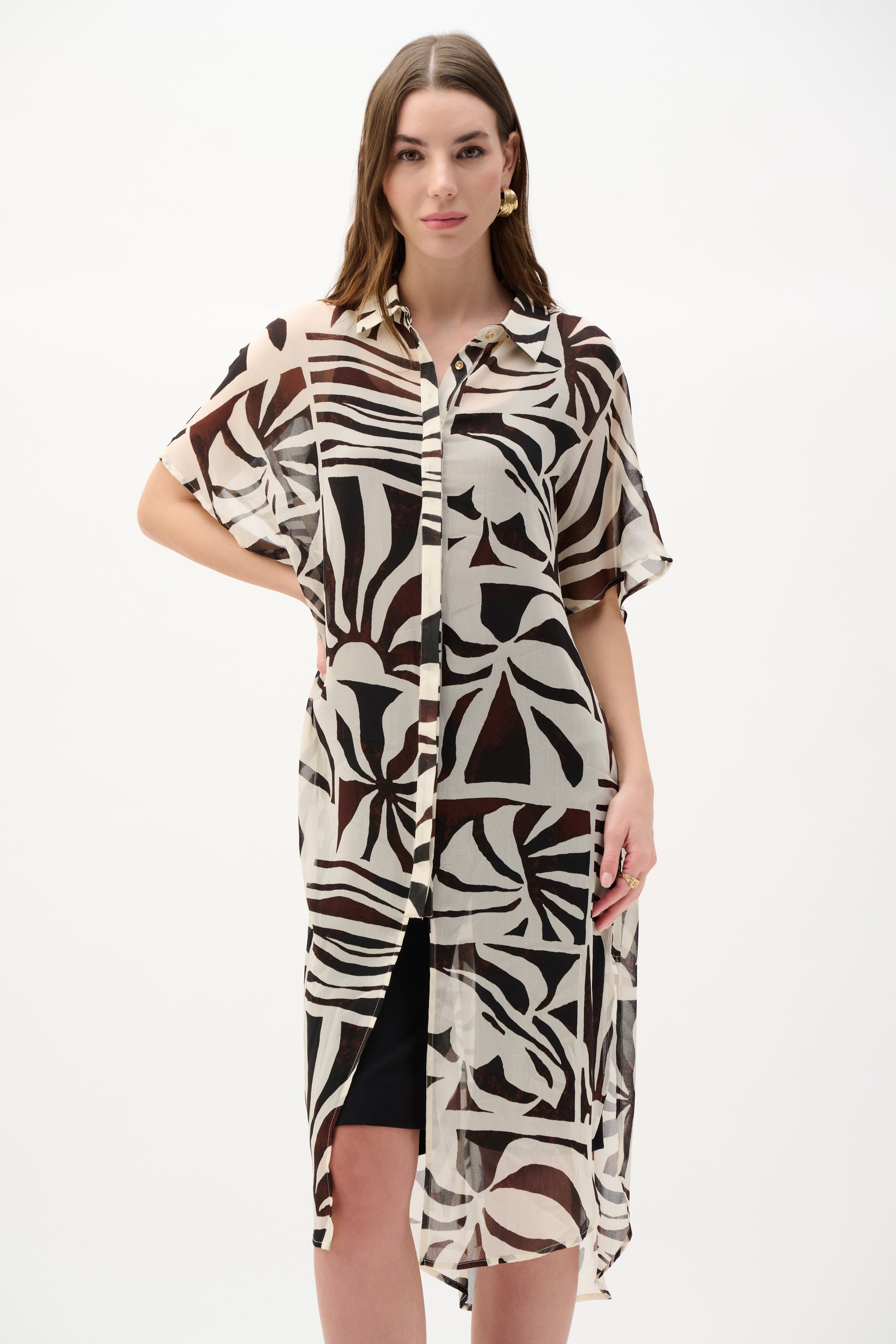 Chiffon Tropical Print Straight Blouse