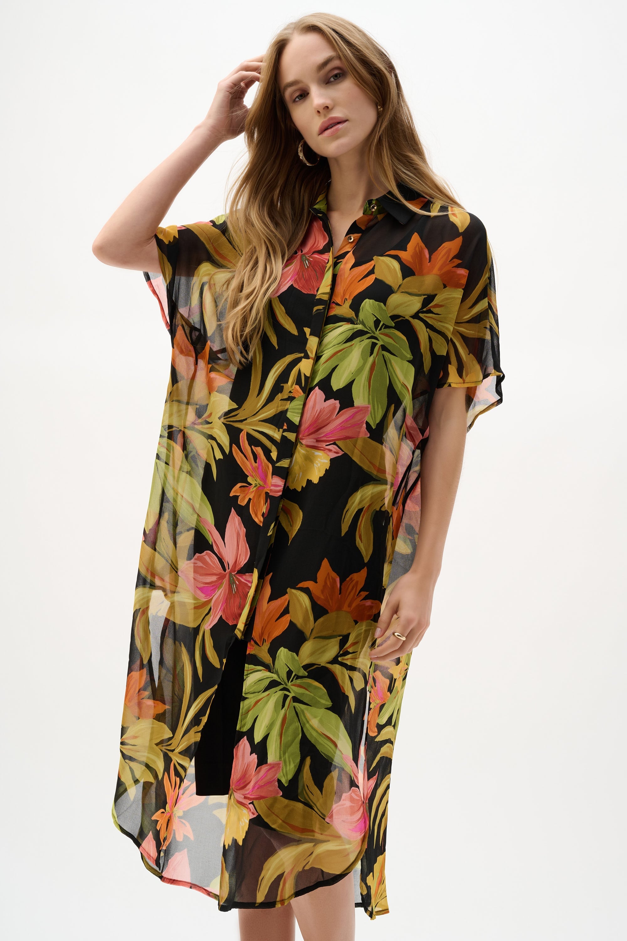 Chiffon Tropical Print Straight Blouse