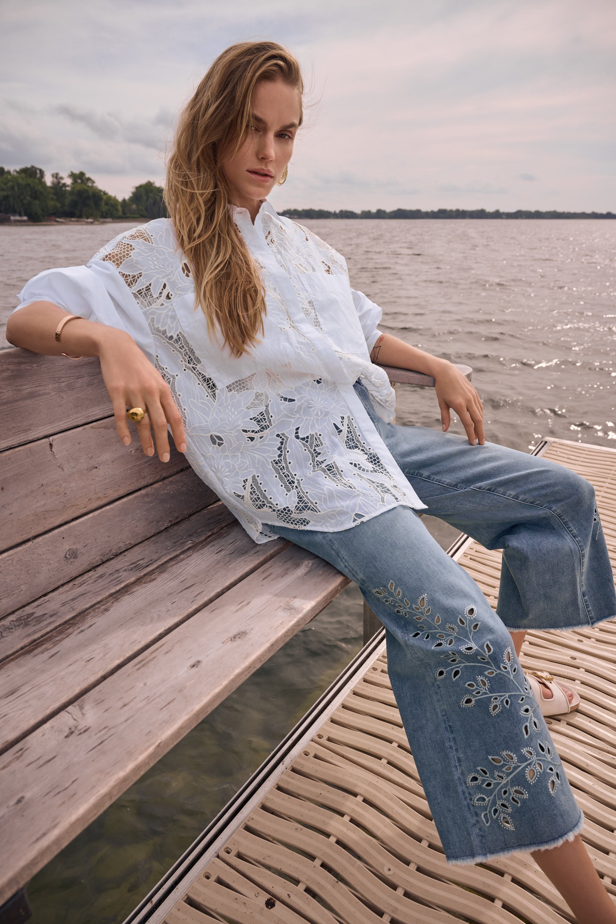 Cotton Lace Boxy Blouse With Embroidery