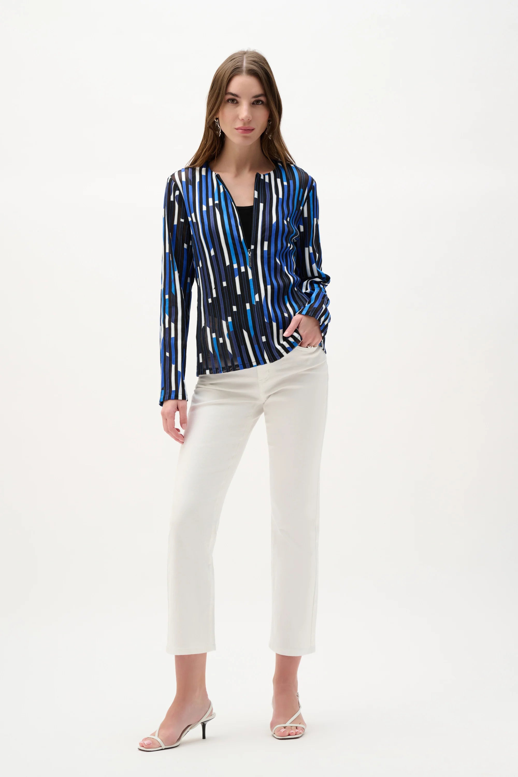 Jospeh Ribkoff Mesh And Satin Geometric Print Fitted Jacket-262953