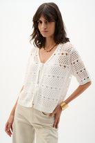 Viscose Sweater Knit Open-Stitch Cardigan
