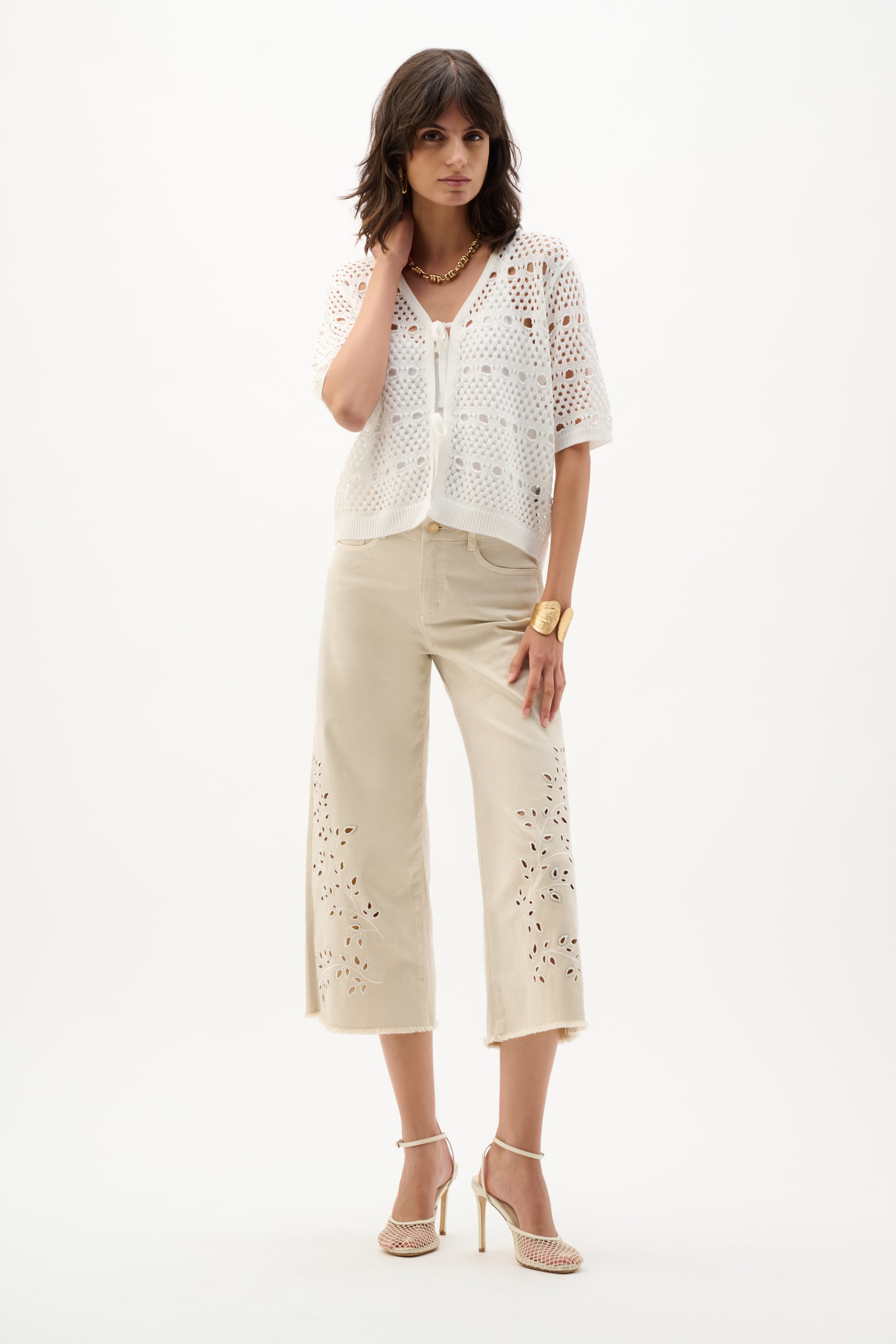 Viscose Sweater Knit Open-Stitch Cardigan