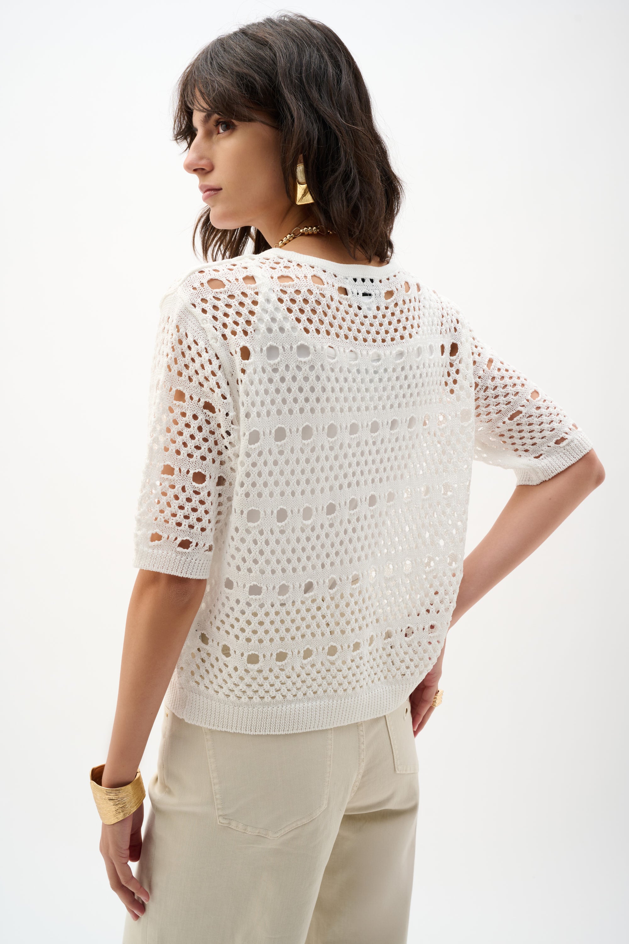 Viscose Sweater Knit Open-Stitch Cardigan