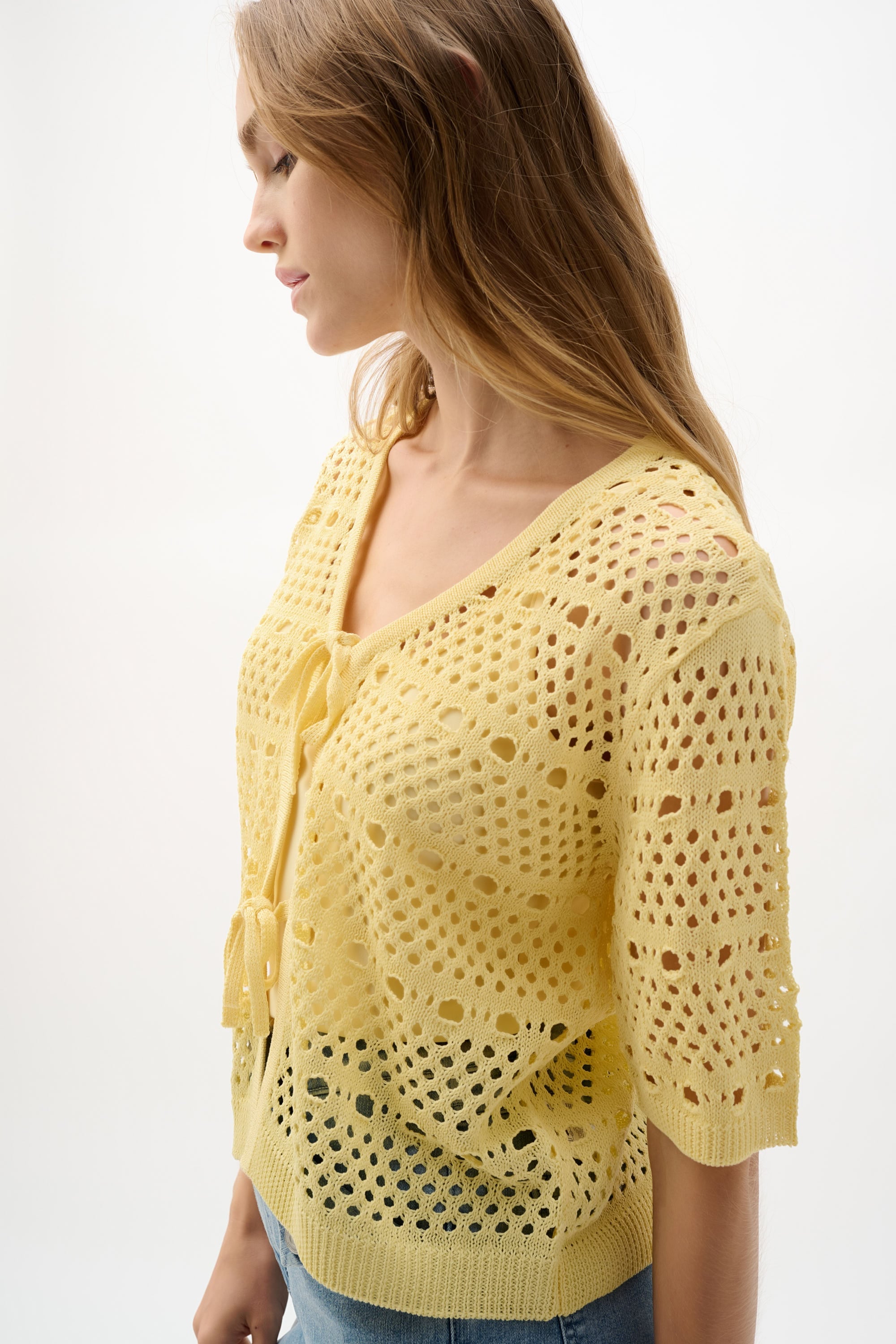 Viscose Sweater Knit Open-Stitch Cardigan