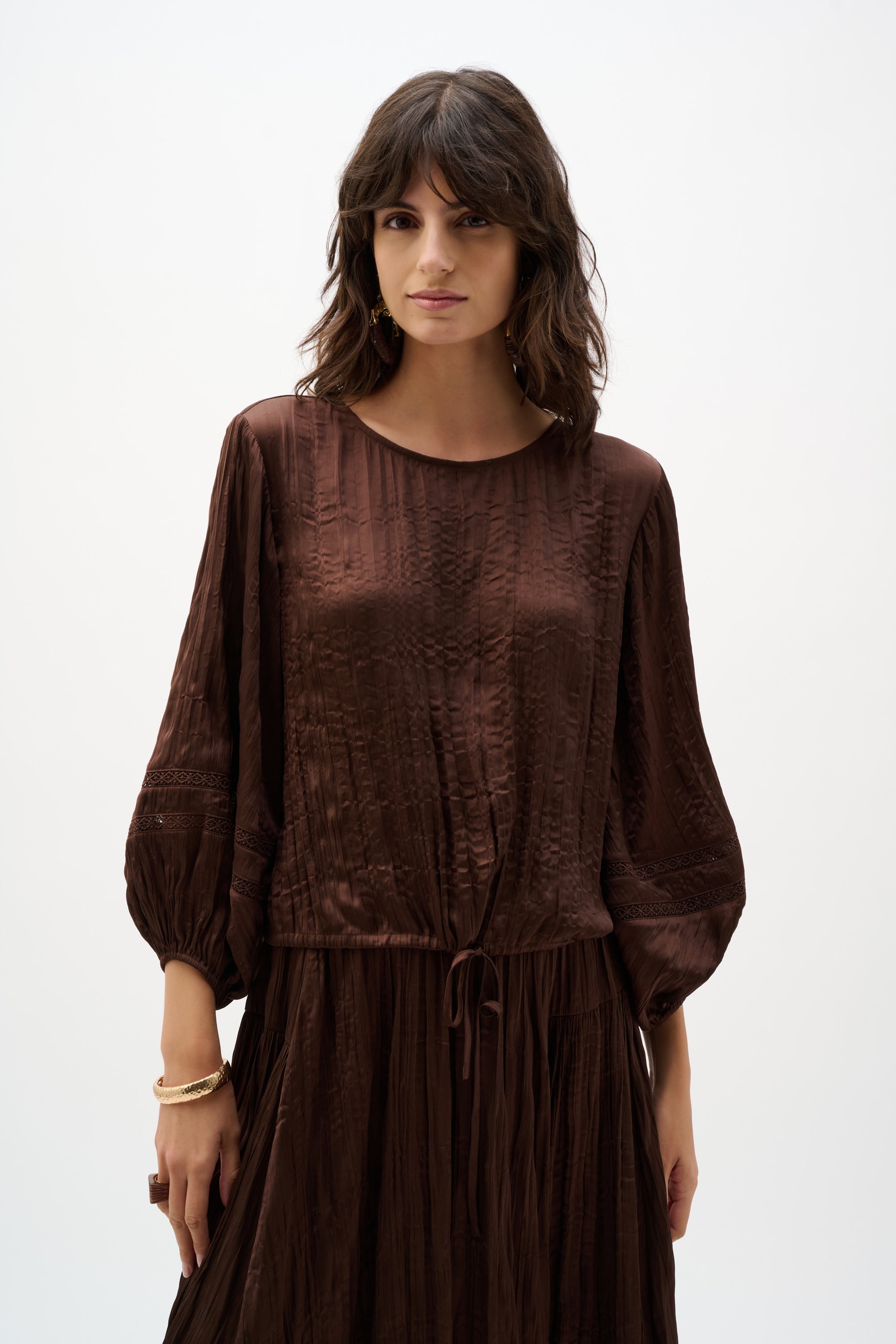 Pleated Satin Cocoon Top With Pleats