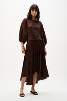 Pleated Satin Cocoon Top With Pleats