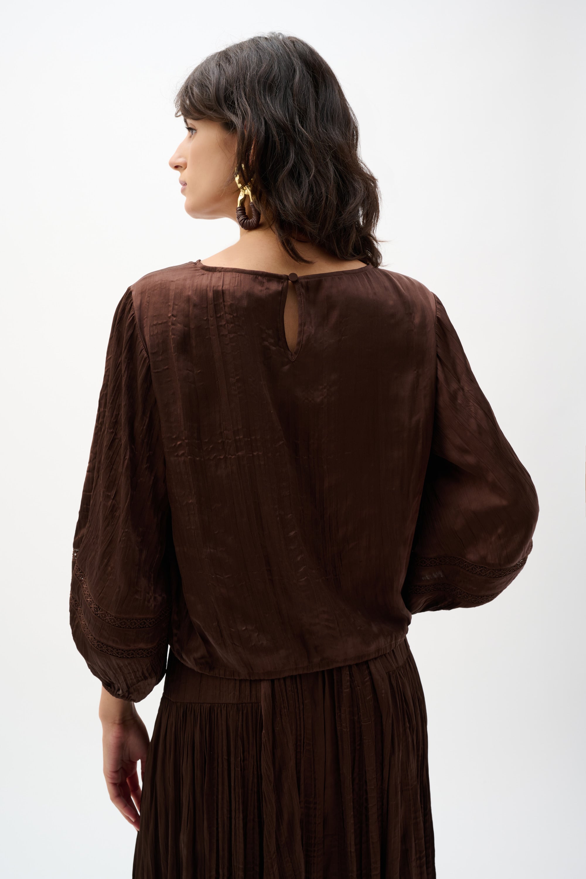 Pleated Satin Cocoon Top With Pleats