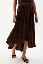 Pleated Satin Flare Skirt With Pleats