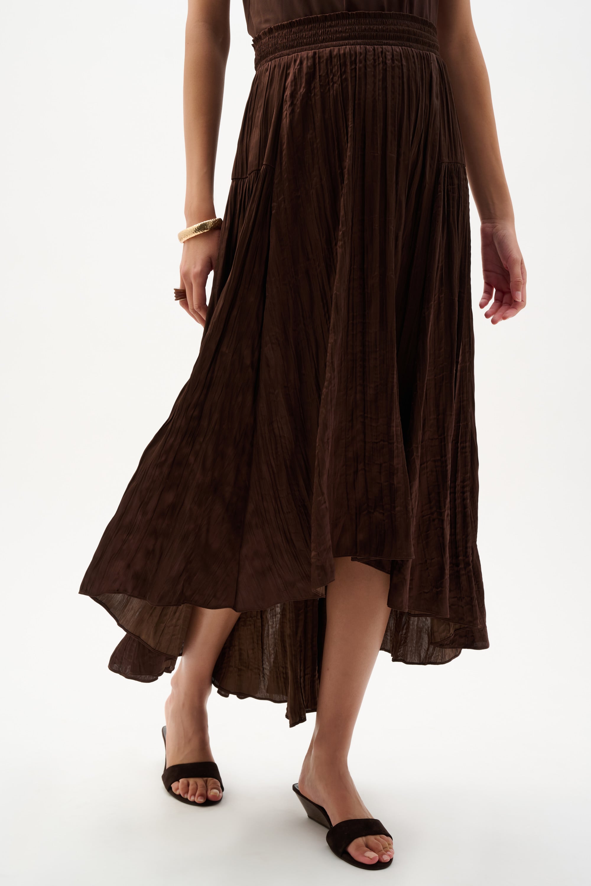 Pleated Satin Flare Skirt With Pleats