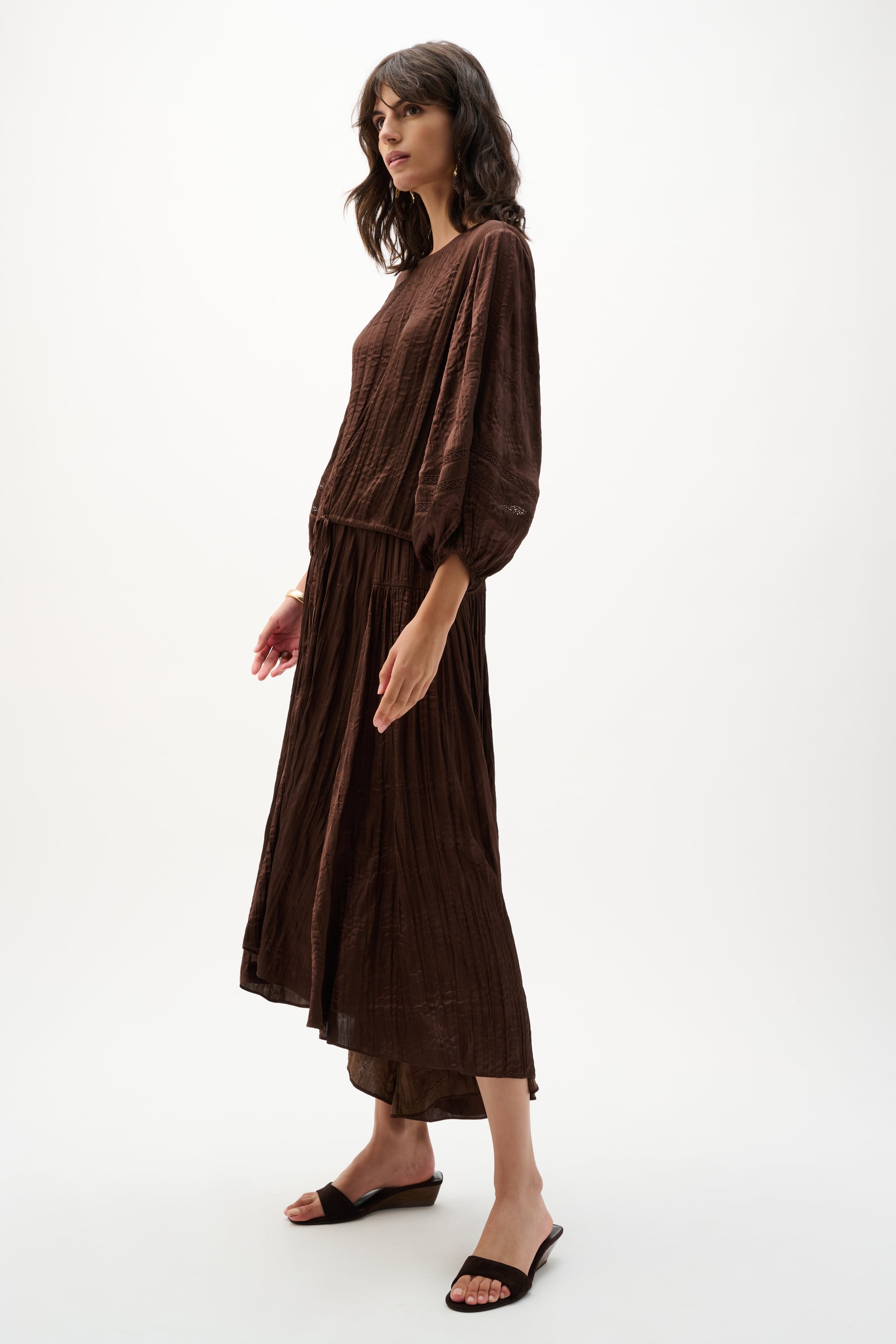 Pleated Satin Flare Skirt With Pleats