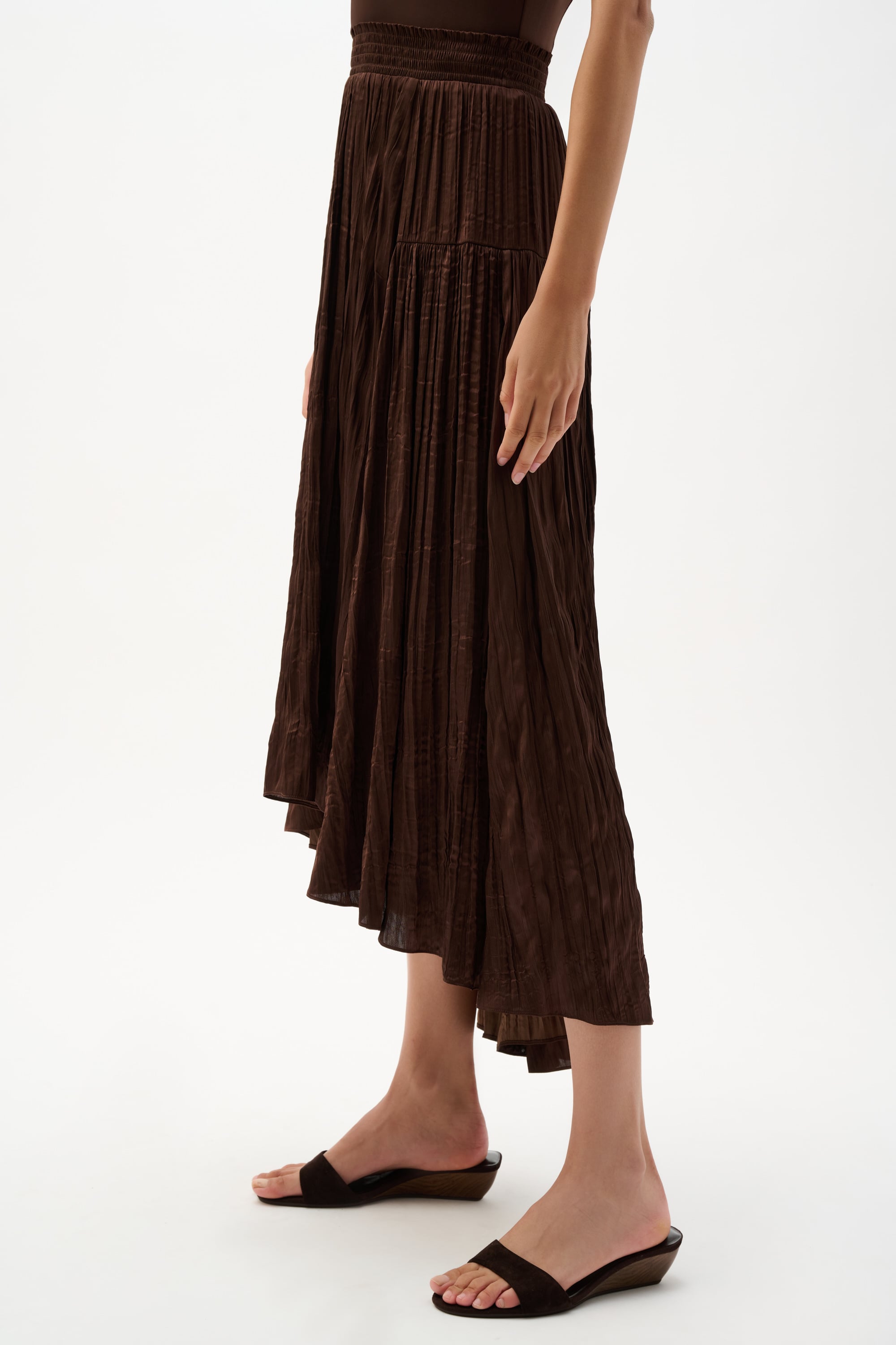 Pleated Satin Flare Skirt With Pleats