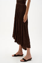Pleated Satin Flare Skirt With Pleats