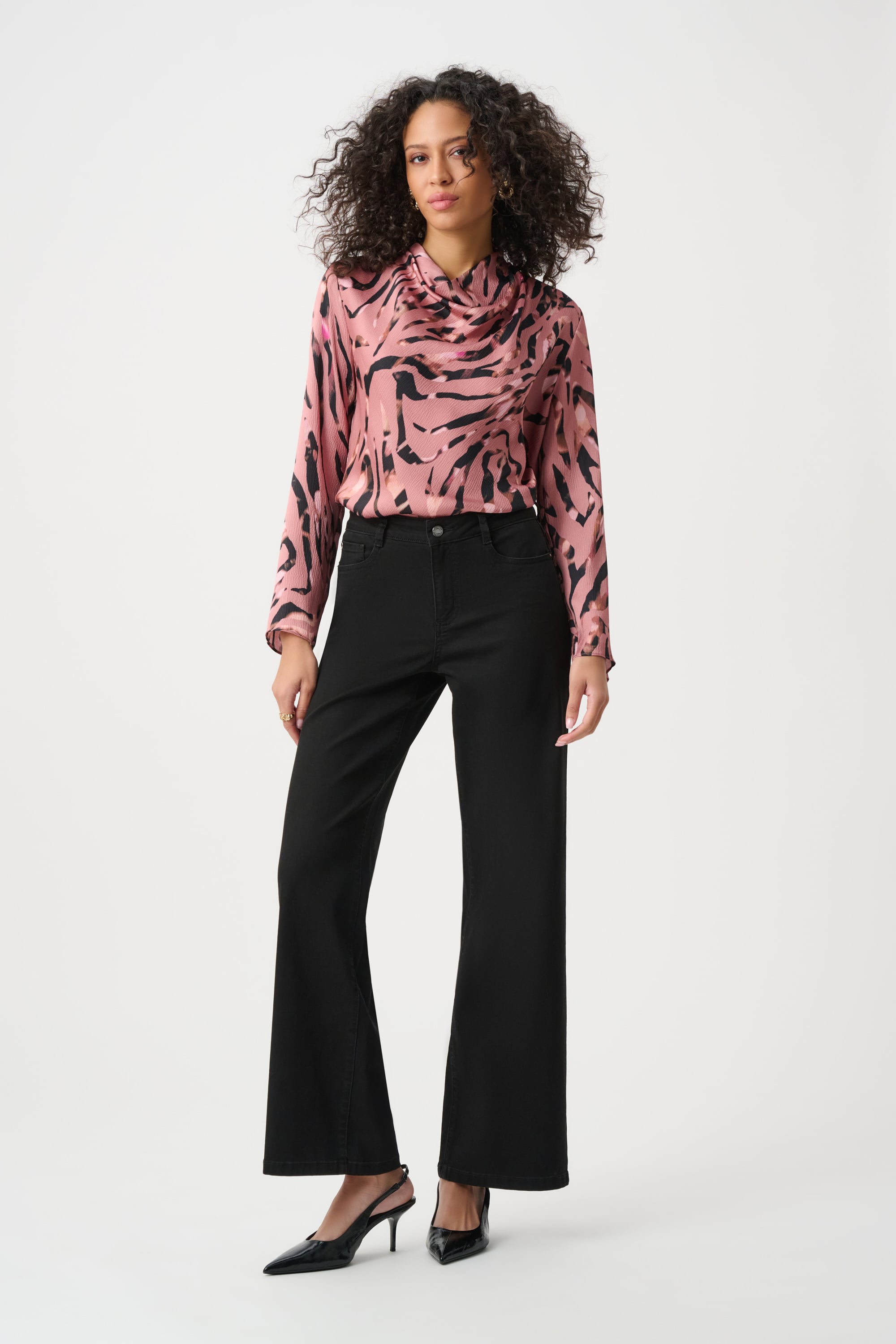 Textured Satin Animal-Print Cowl Top