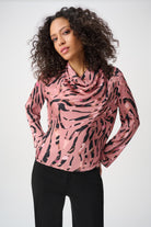 Textured Satin Animal-Print Cowl Top