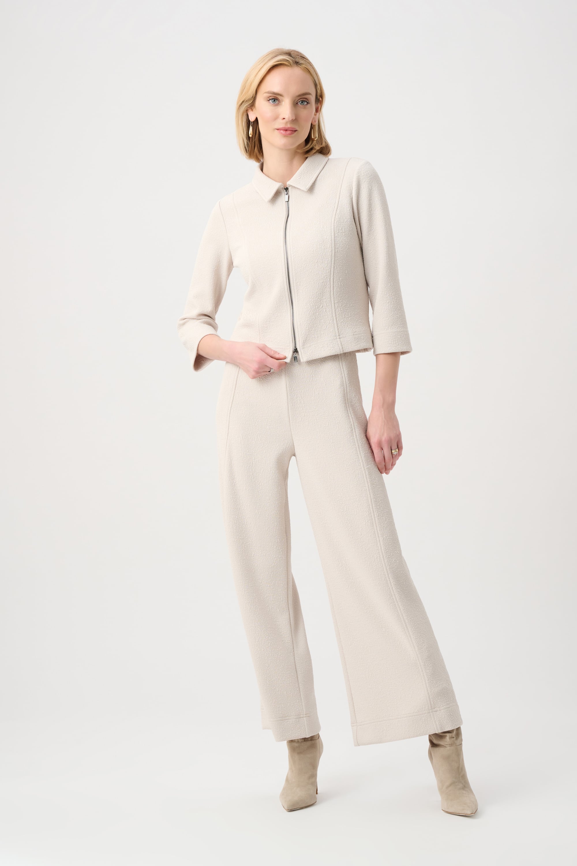 Textured Knit Jacquard Boxy Jacket With Shirt Collar