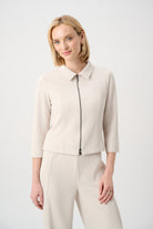 Textured Knit Jacquard Boxy Jacket With Shirt Collar