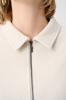 Textured Knit Jacquard Boxy Jacket With Shirt Collar
