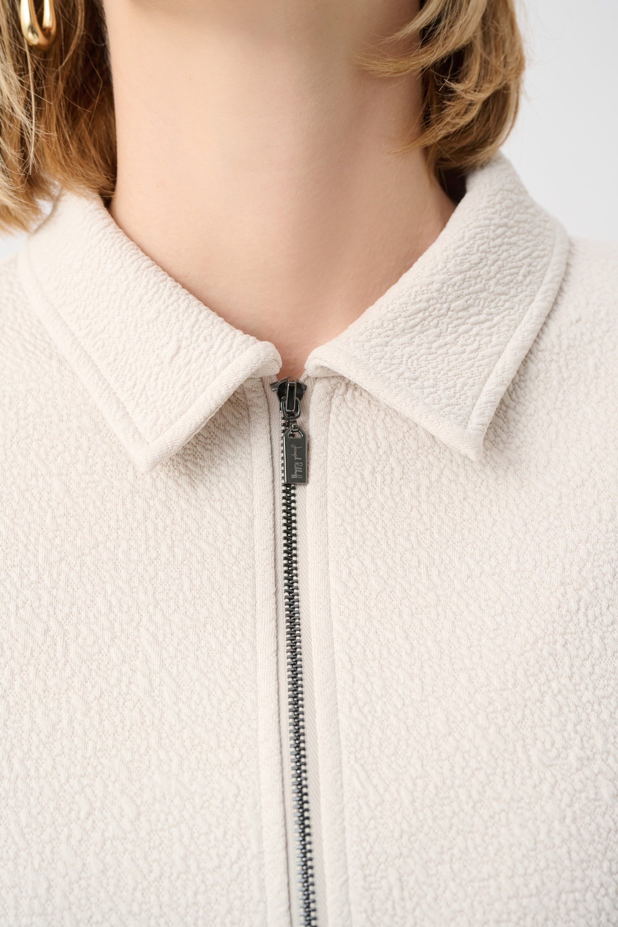Textured Knit Jacquard Boxy Jacket With Shirt Collar