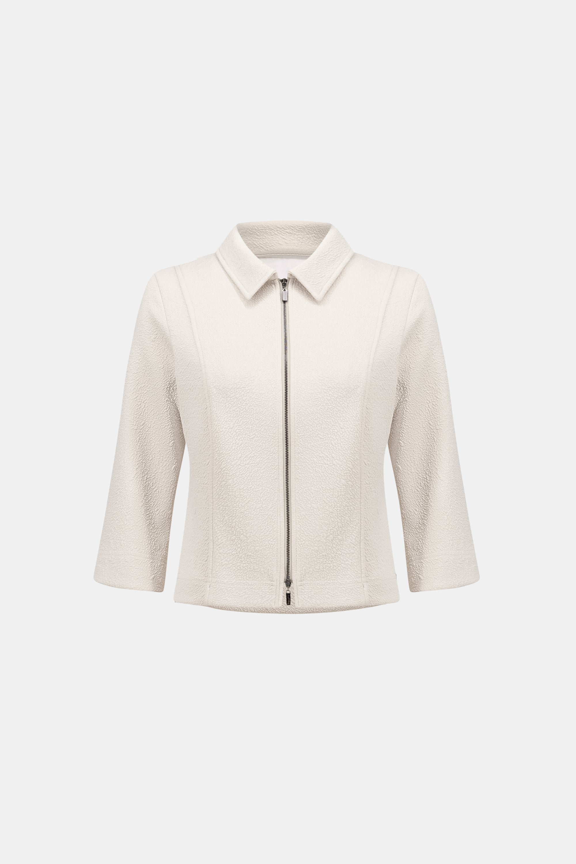 Textured Knit Jacquard Boxy Jacket With Shirt Collar