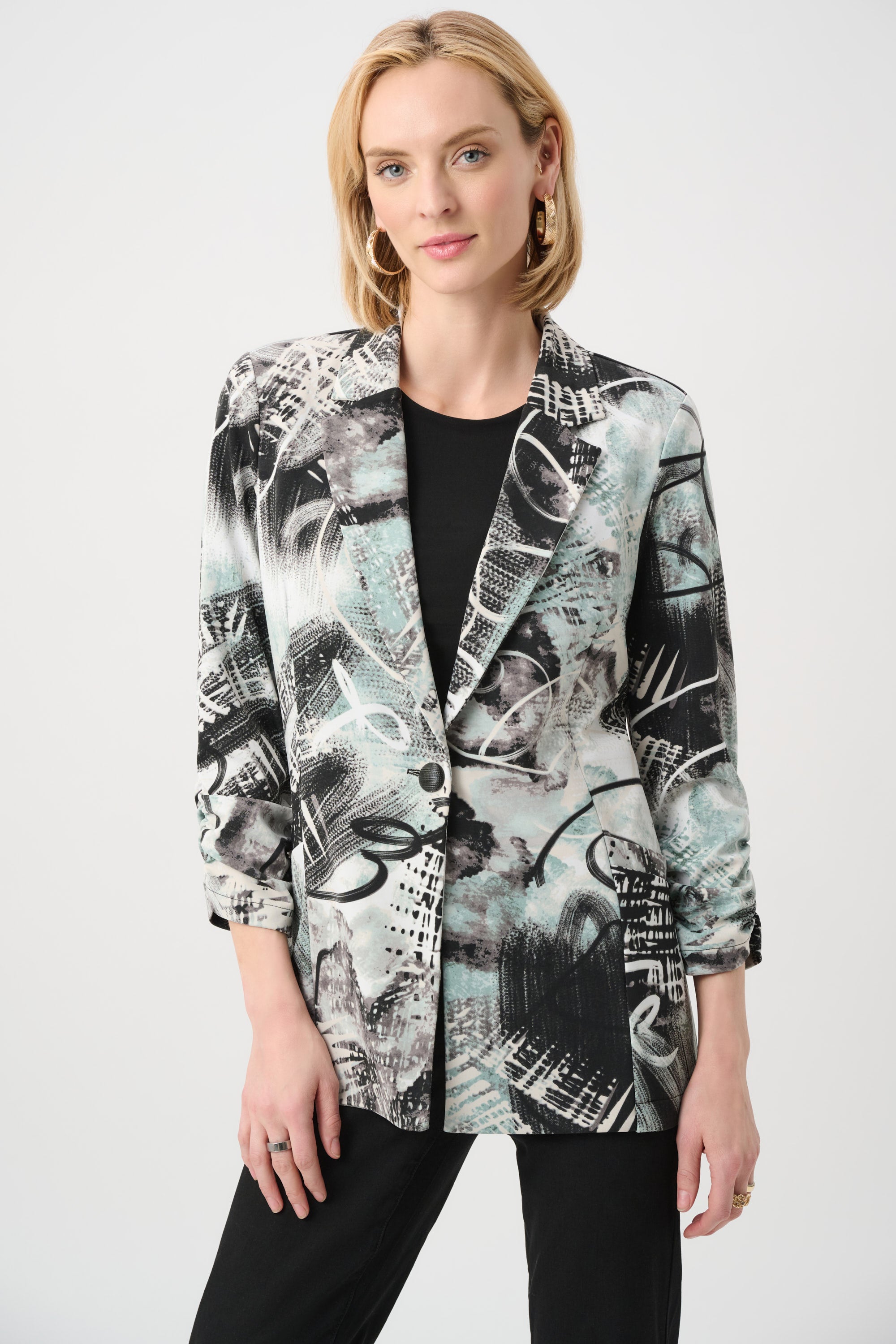 Silky Knit Abstract Print Straight Blazer