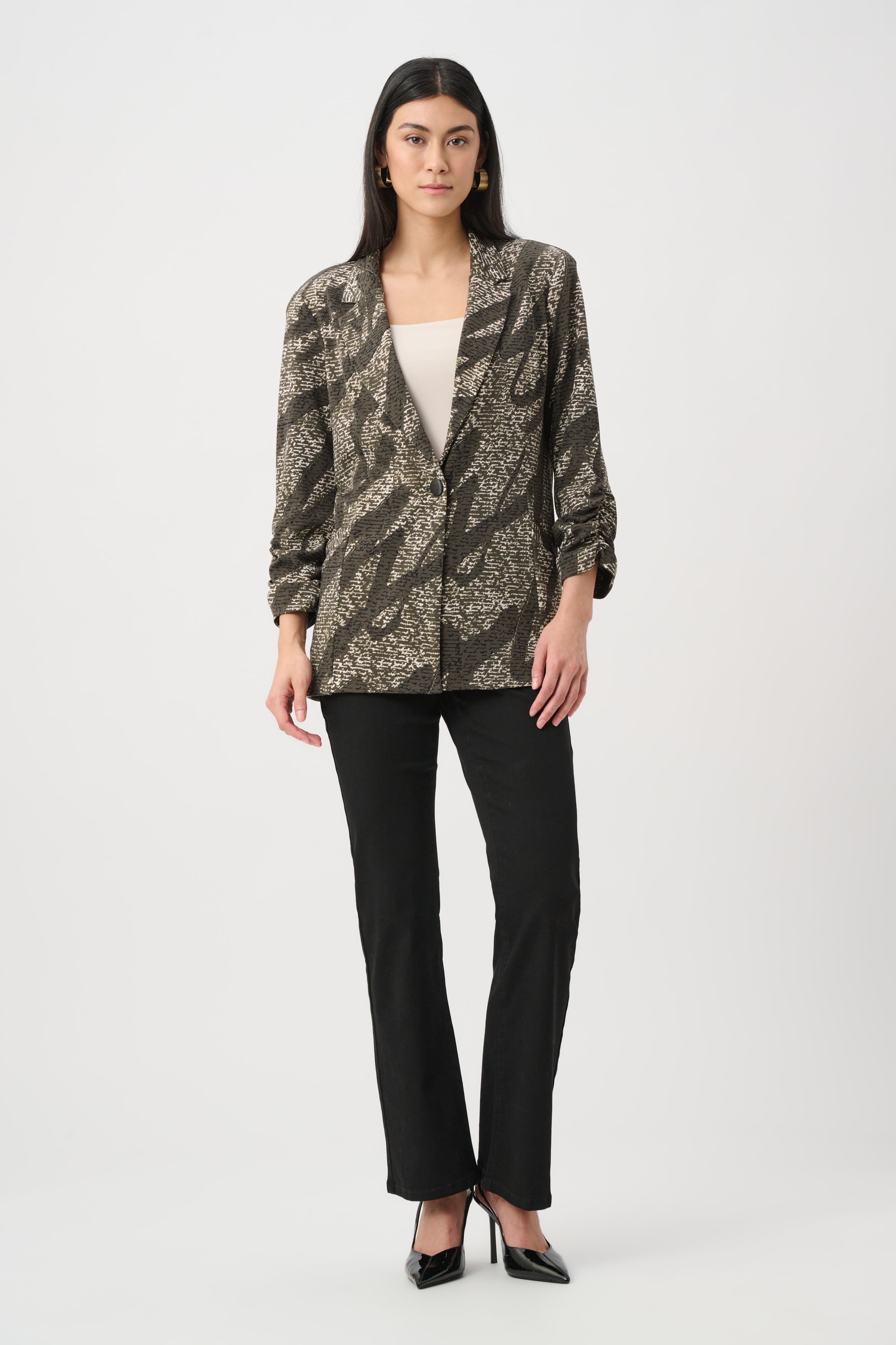 Silky Knit Abstract Print Straight Blazer
