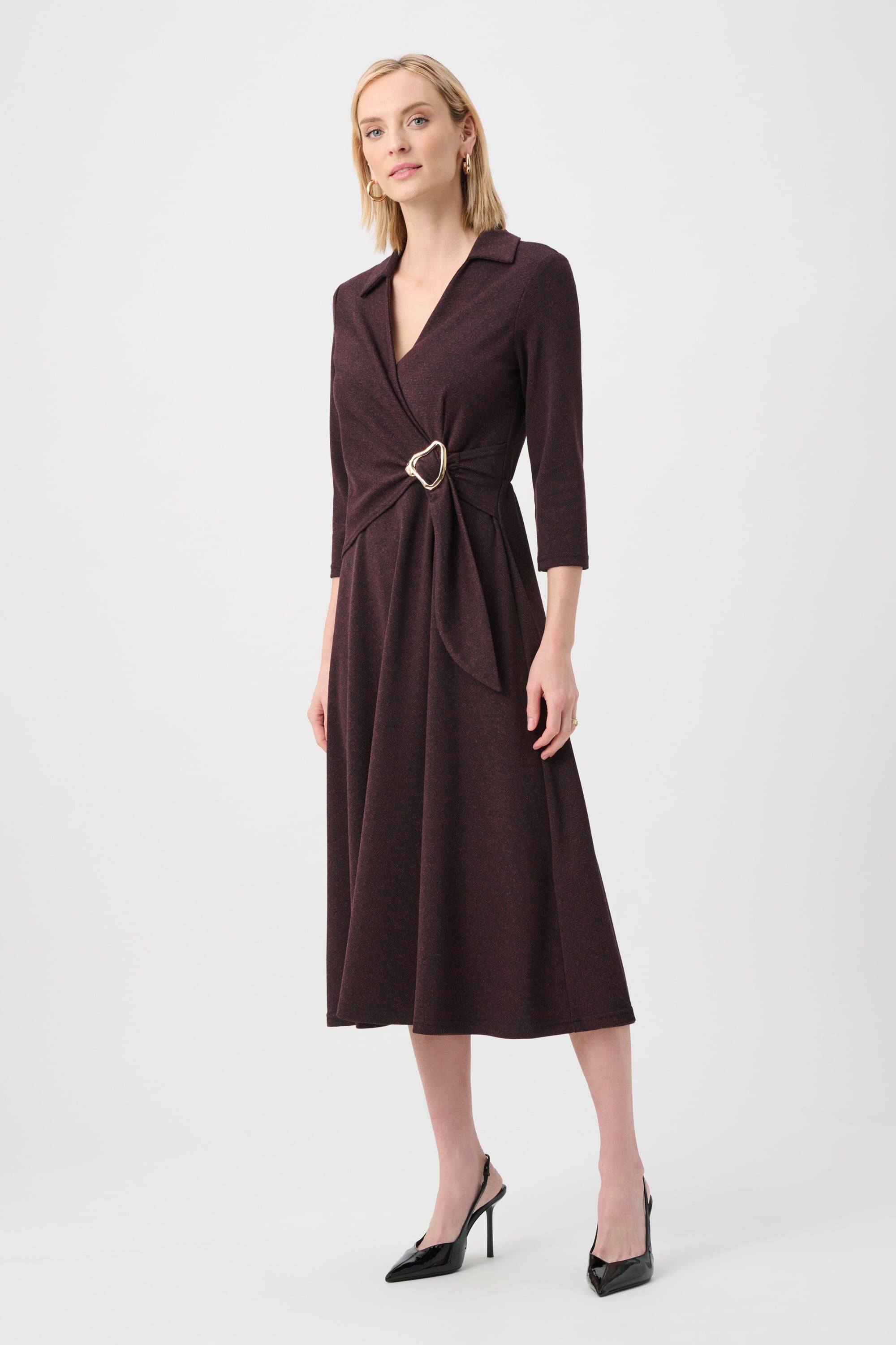 Herringbone Fit And Flare Wrap Dress