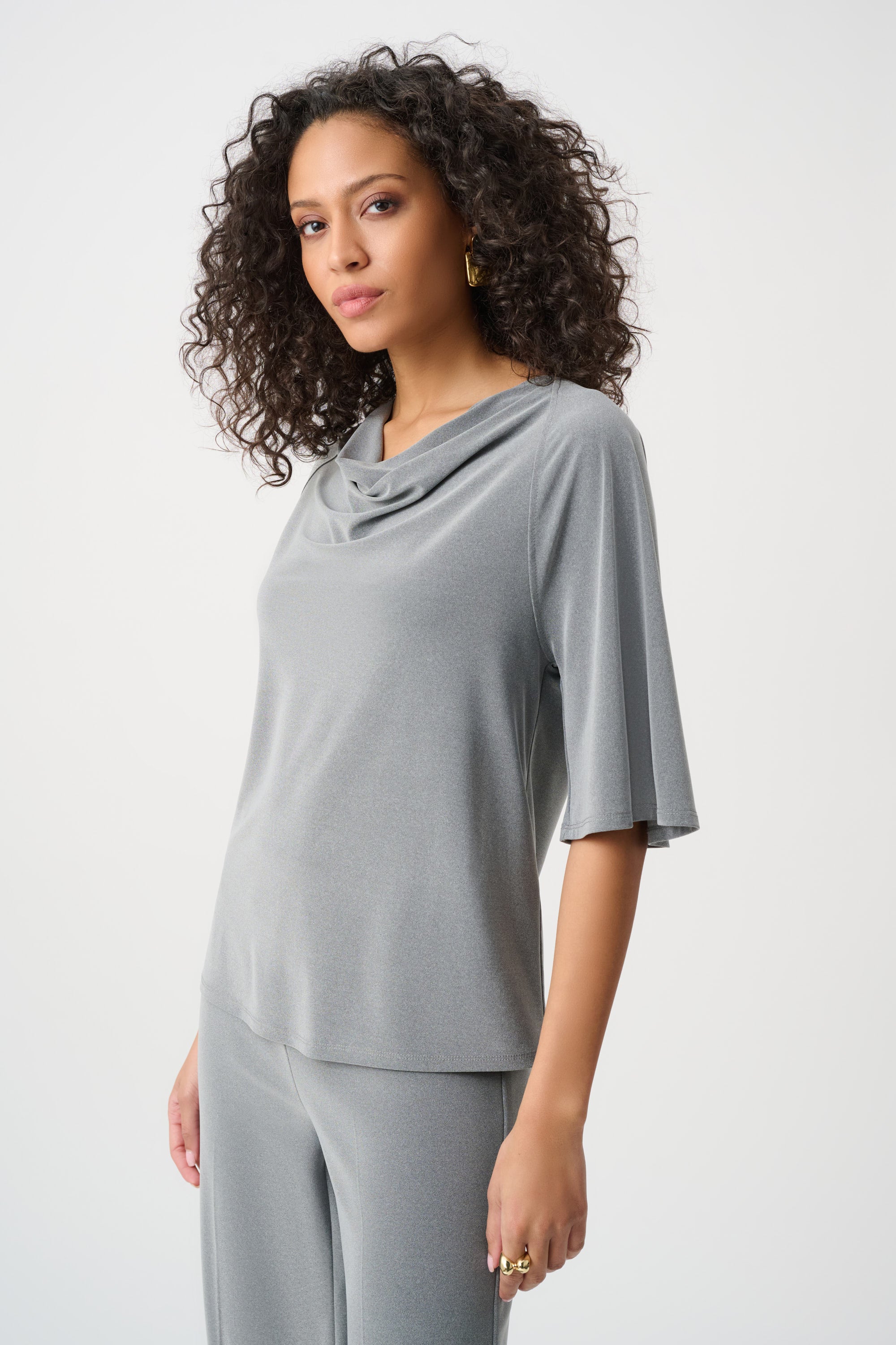 Melange Silky Knit Cowl Top