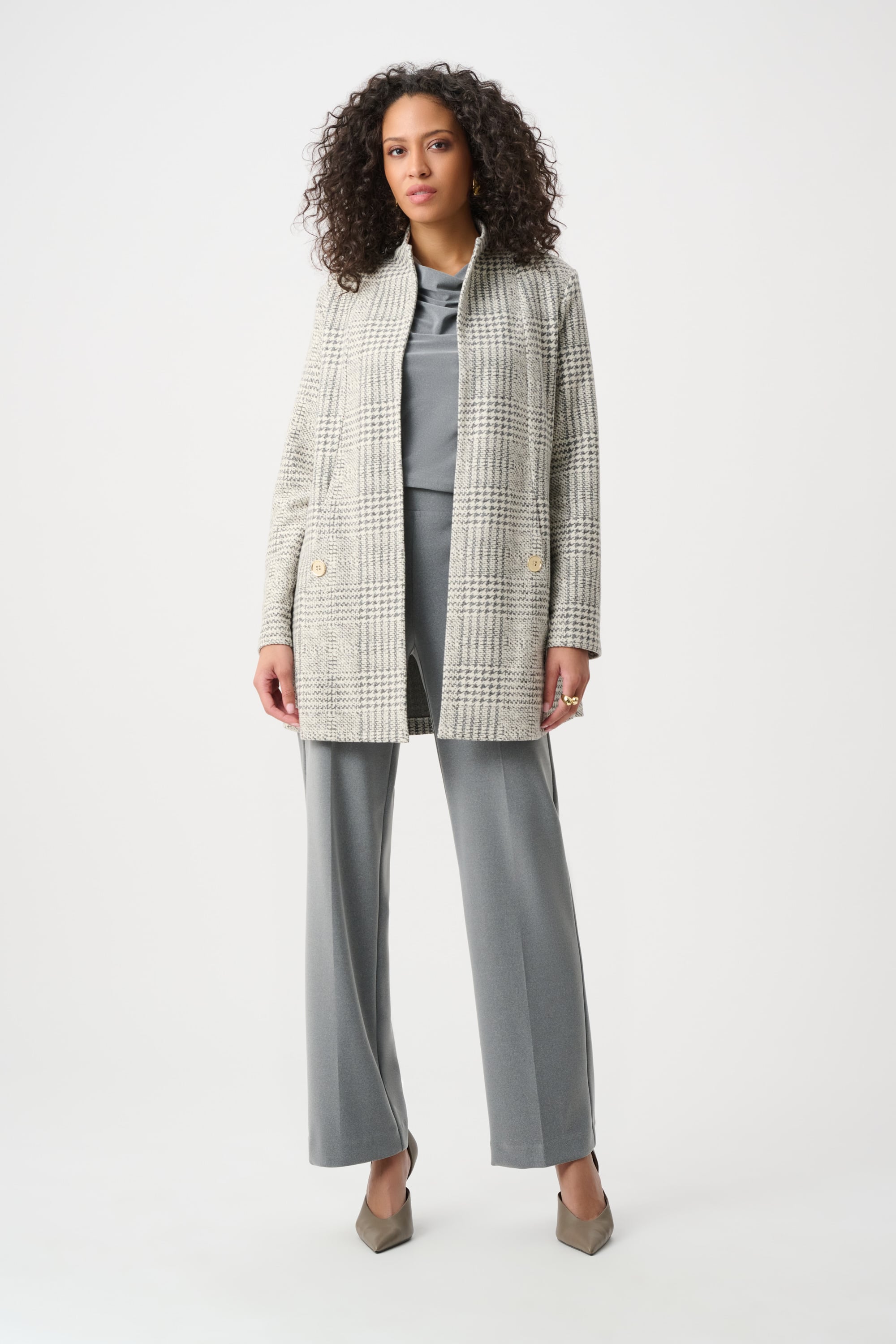 Jacquard Plaid A-Line Coat