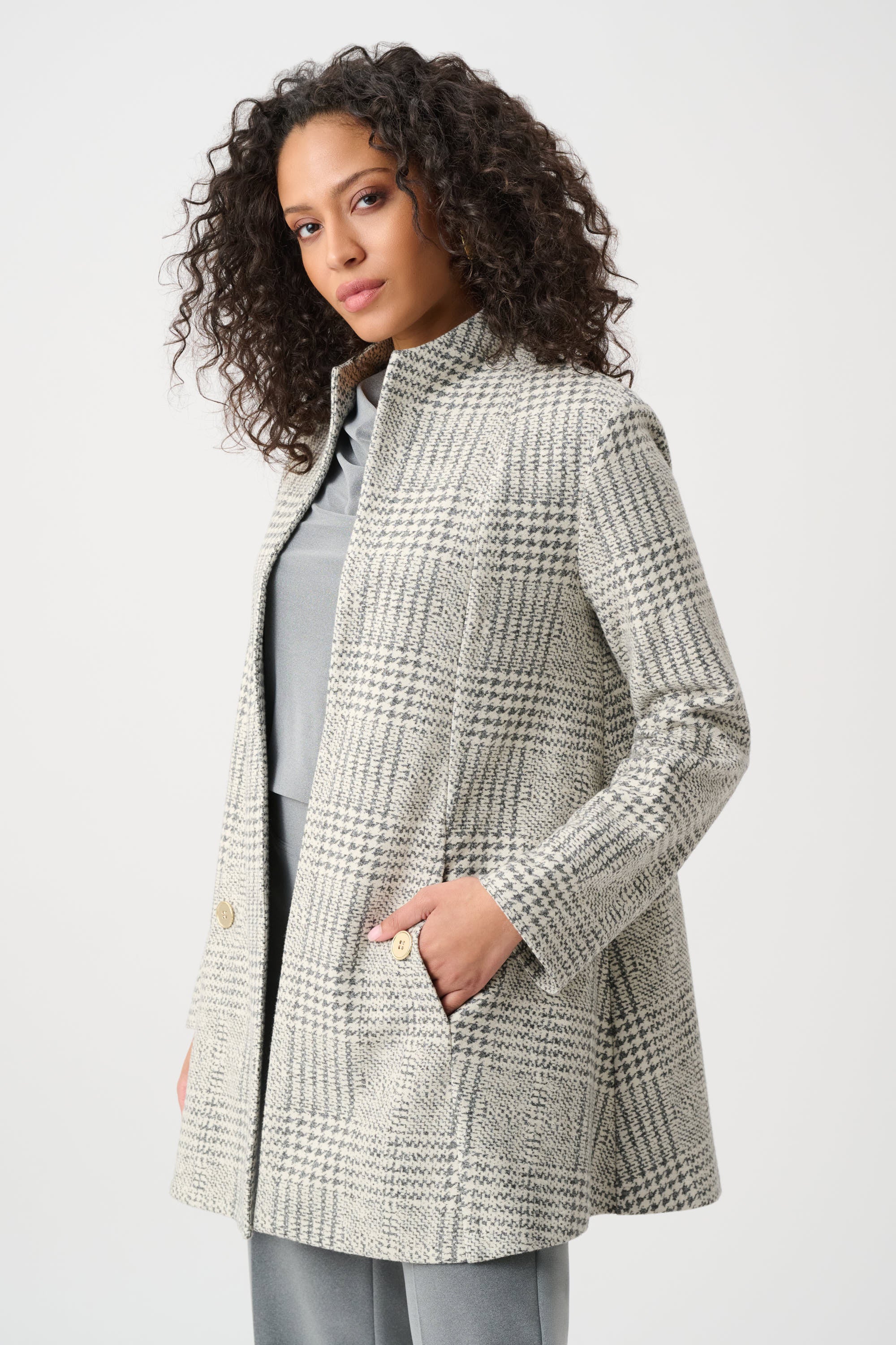 Jacquard Plaid A-Line Coat