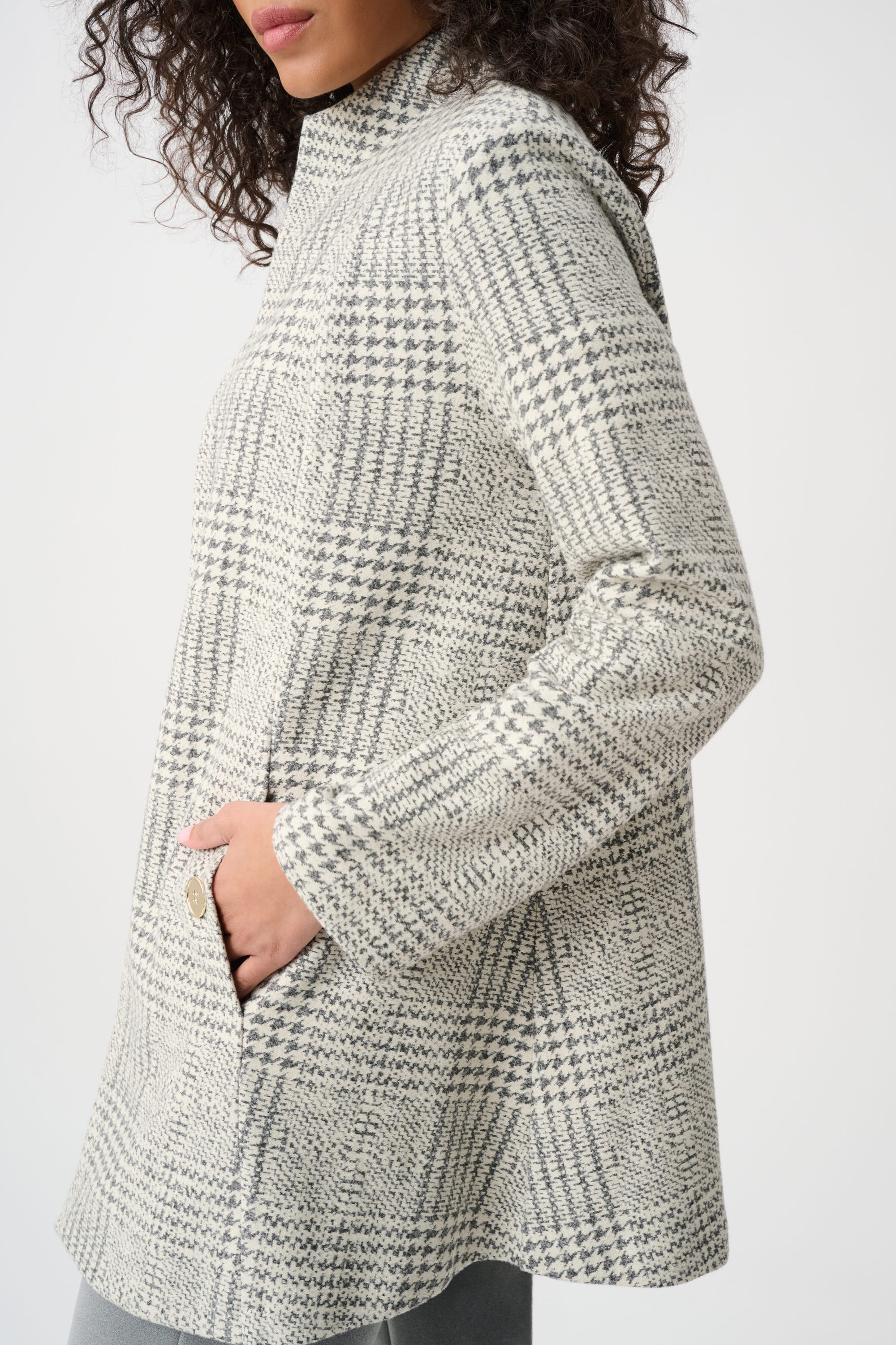 Jacquard Plaid A-Line Coat