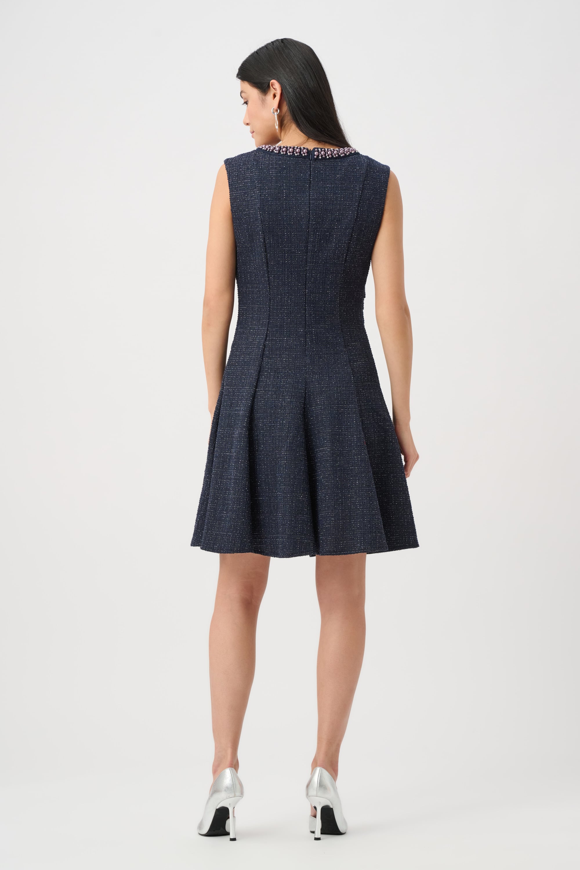 Lurex Boucle Flounce Dress with Pearl Trim