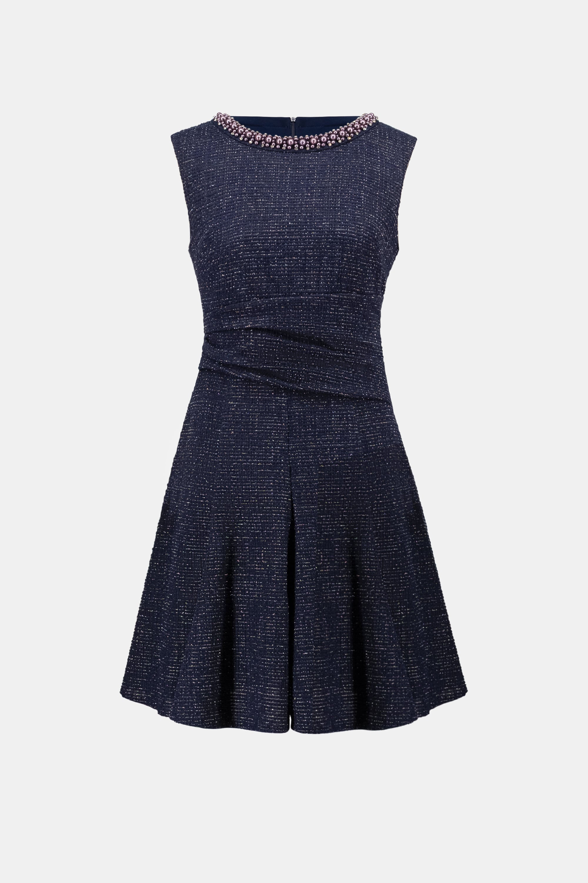 Lurex Boucle Flounce Dress with Pearl Trim