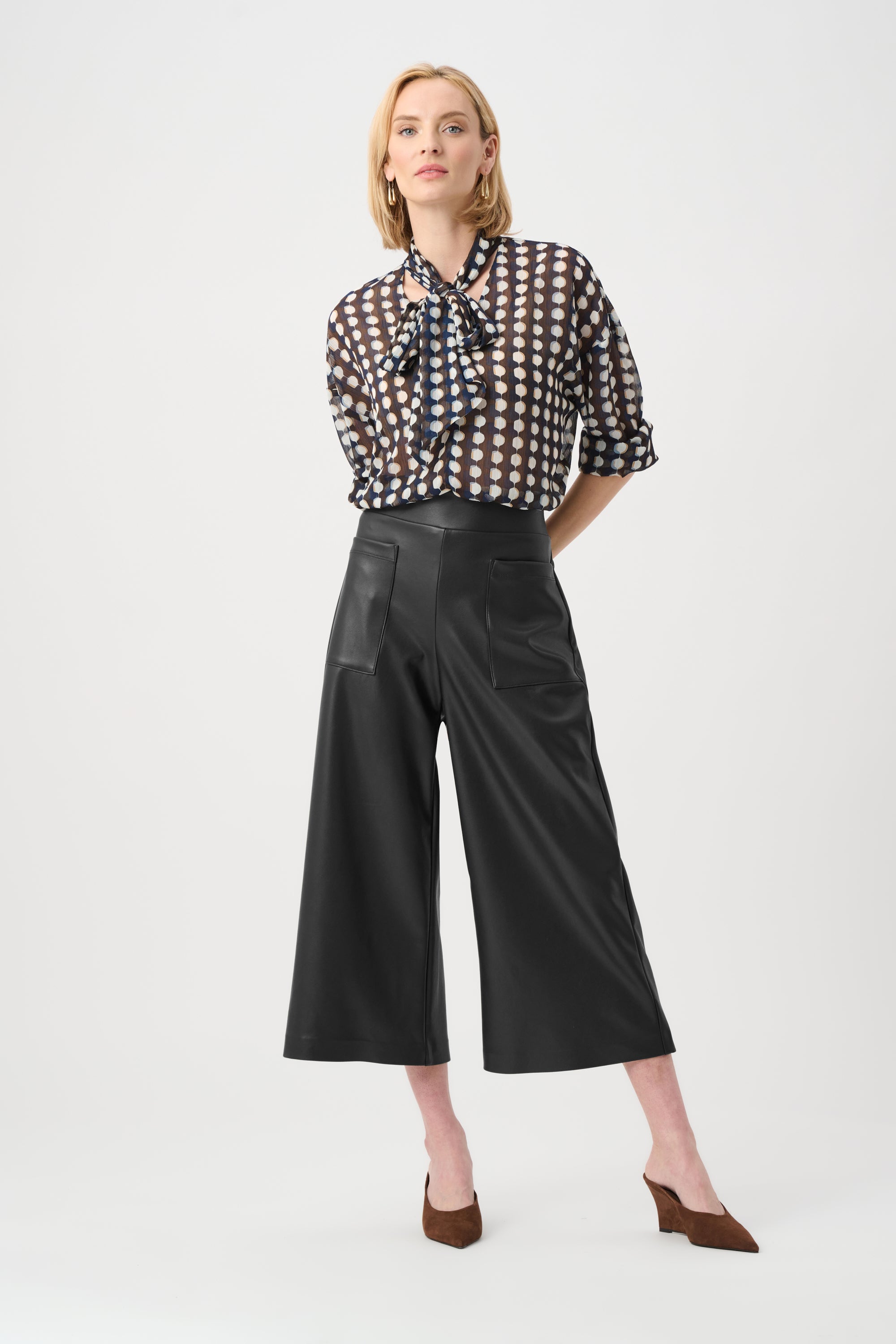 Leatherette Pull-On Culotte Pants