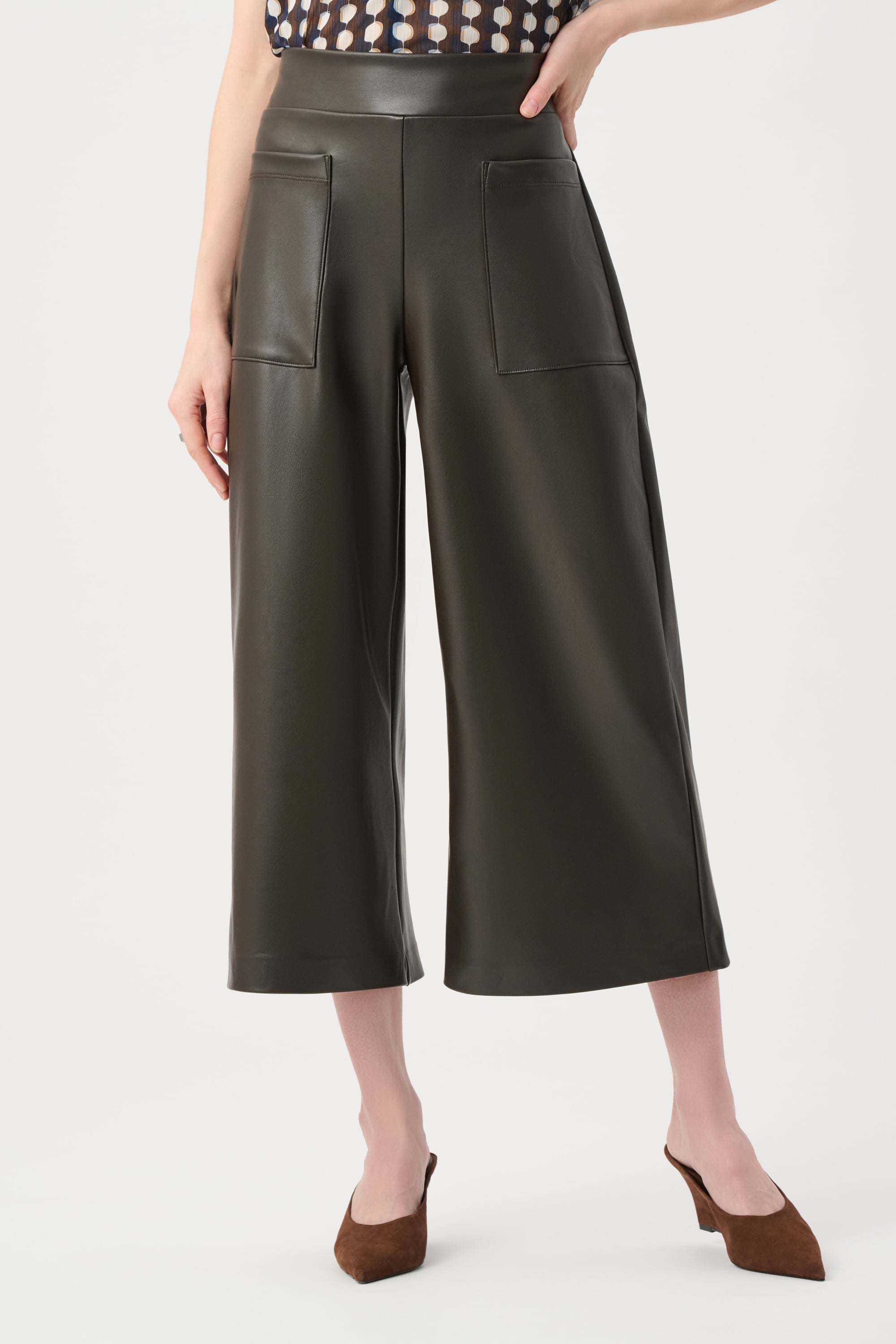 Leatherette Pull-On Culotte Pants